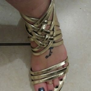 Brand new a.n.a. shiny gold sandals